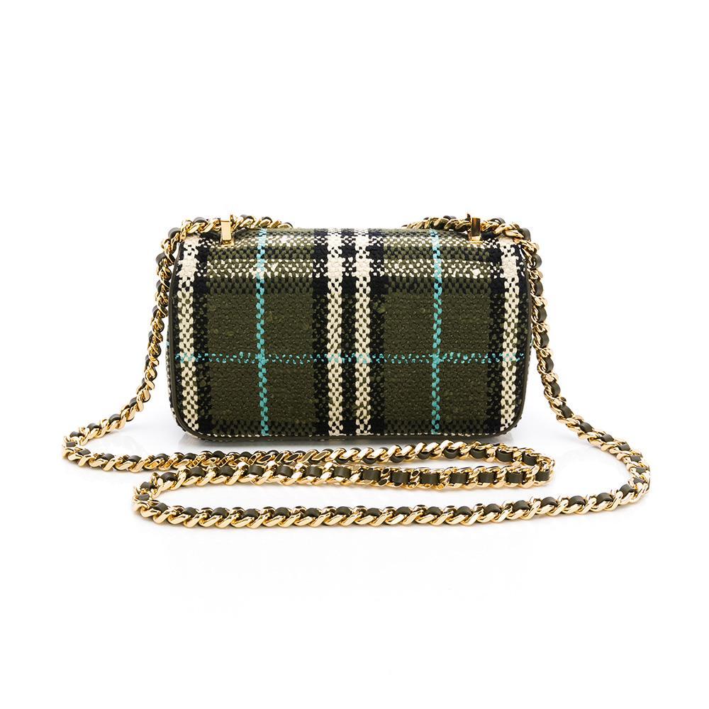 【限時優惠69折起】BURBERRY Mini Lola格紋圈紗斜背包(橄欖綠混色)