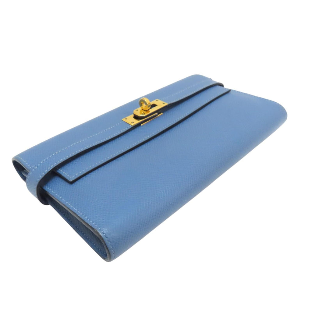 HERMES 愛馬仕 藍色 Epsom皮革 Kelly 凱莉 長夾 C刻