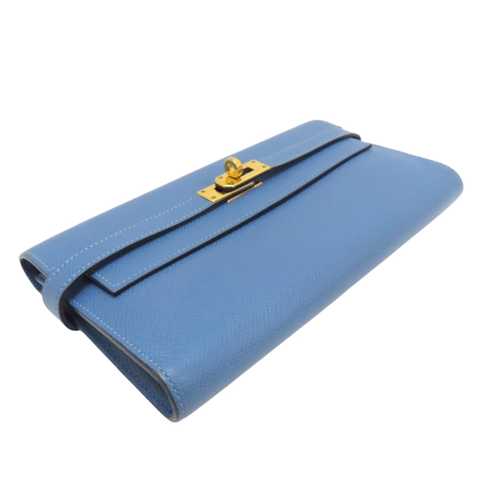 HERMES 愛馬仕 藍色 Epsom皮革 Kelly 凱莉 長夾 C刻