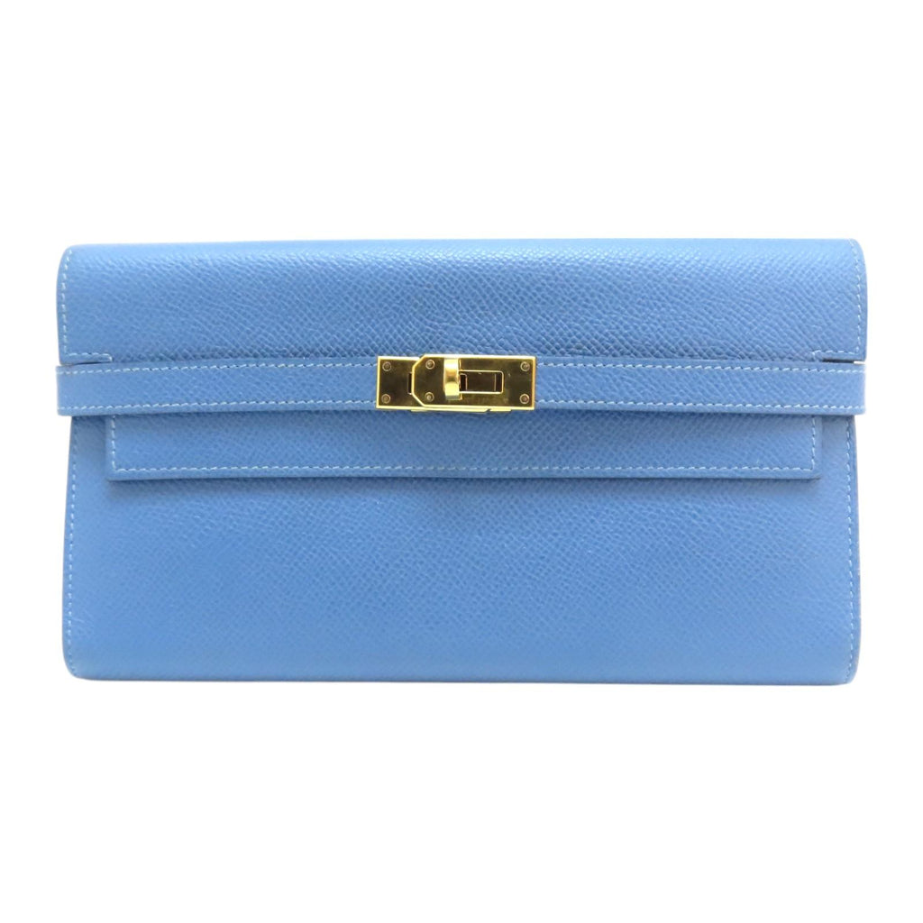 HERMES 愛馬仕 藍色 Epsom皮革 Kelly 凱莉 長夾 C刻