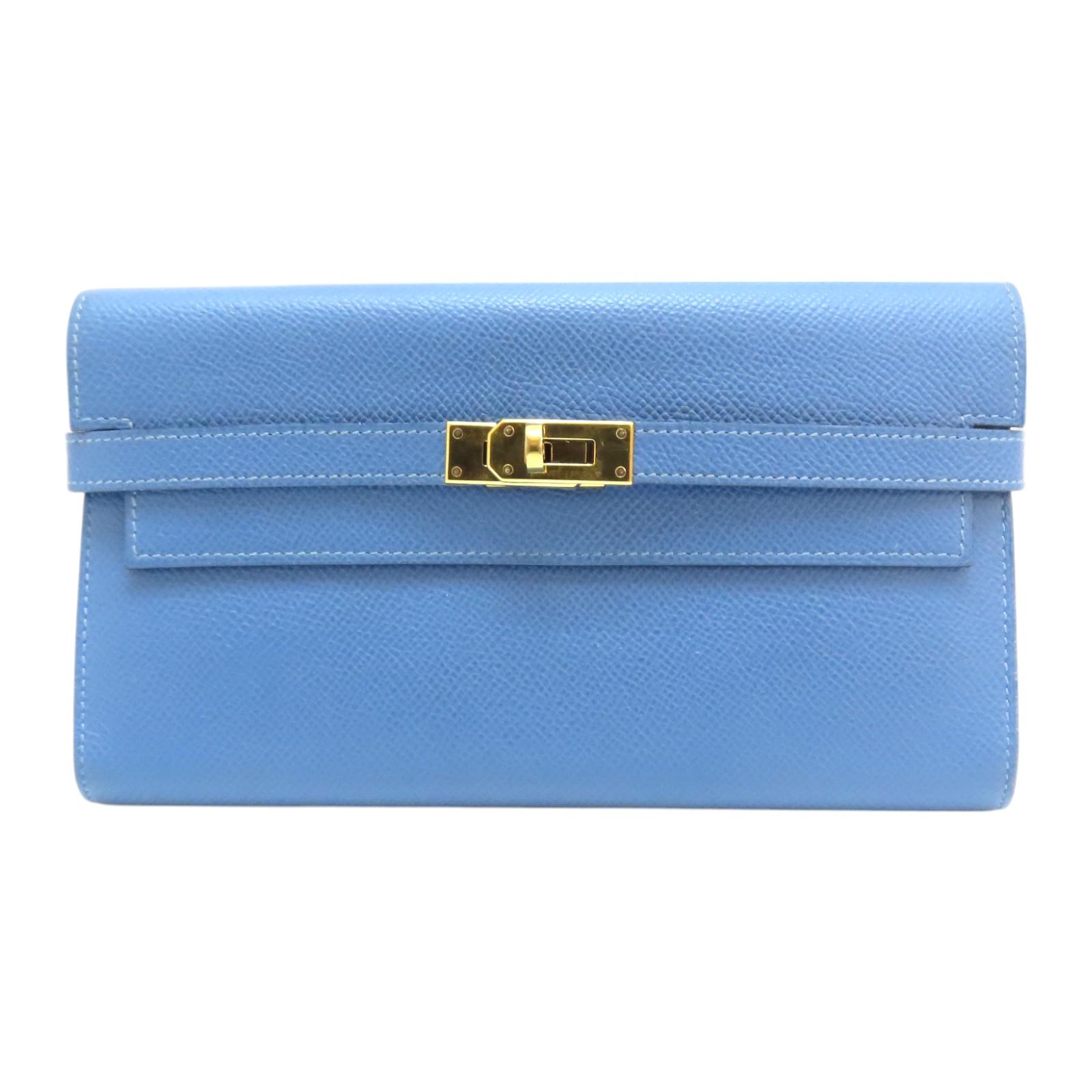 HERMES 愛馬仕 藍色 Epsom皮革 Kelly 凱莉 長夾 C刻